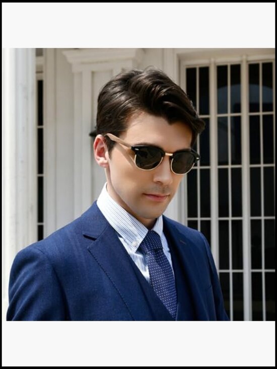 Wooden Semi-Rimless Polarized Sunglasses Unisex Classic Retro